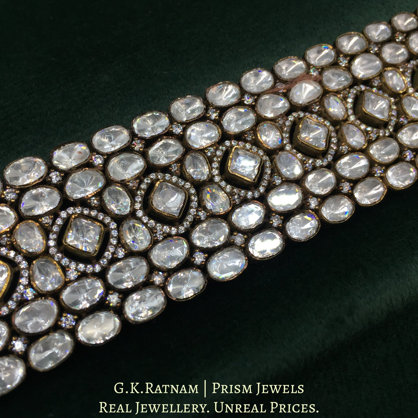 925 Silver And Moissanite Polki Bracelet With Antique Finish - G. K. Ratnam