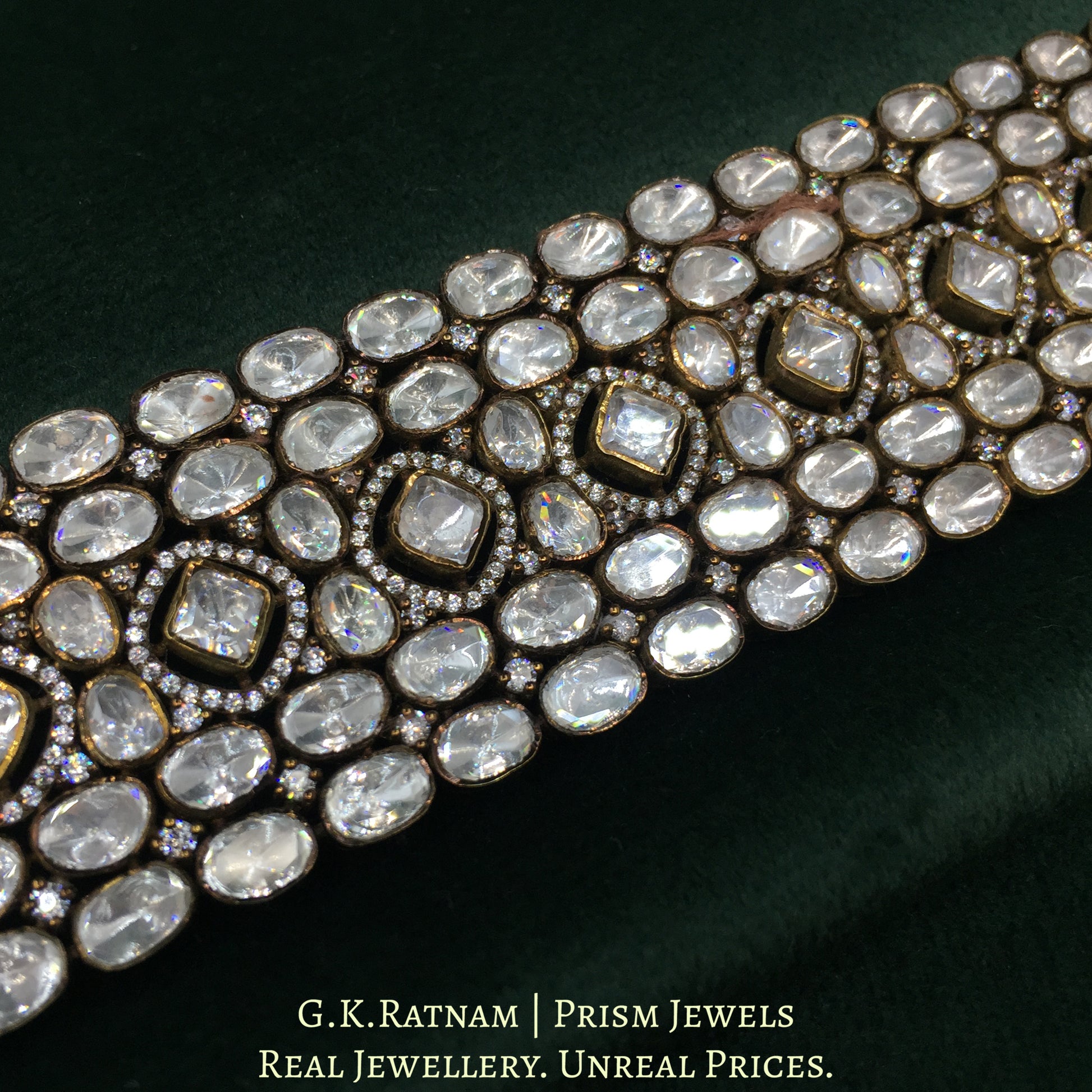 925 Silver And Moissanite Polki Bracelet With Antique Finish - G. K. Ratnam