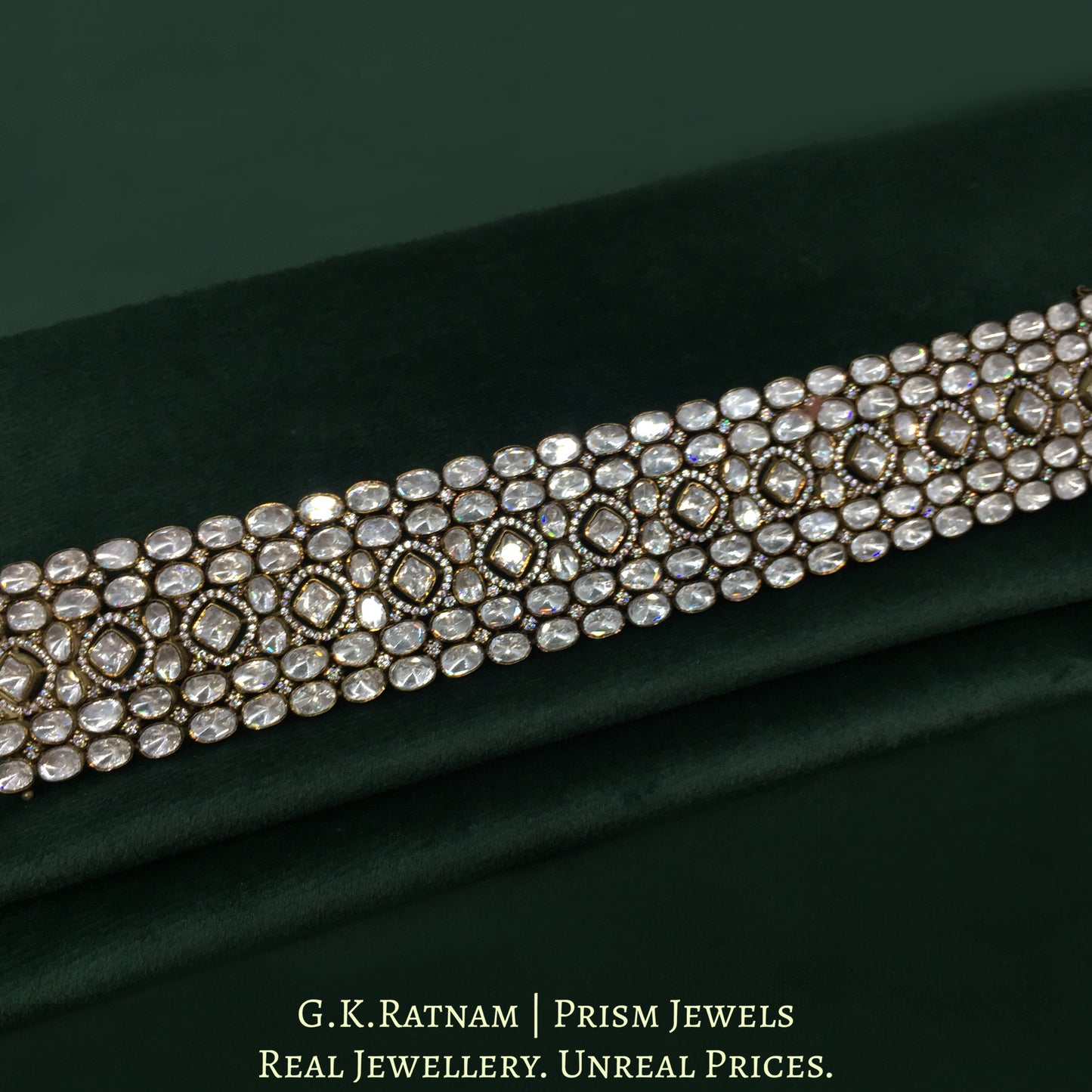 925 Silver And Moissanite Polki Bracelet With Antique Finish - G. K. Ratnam