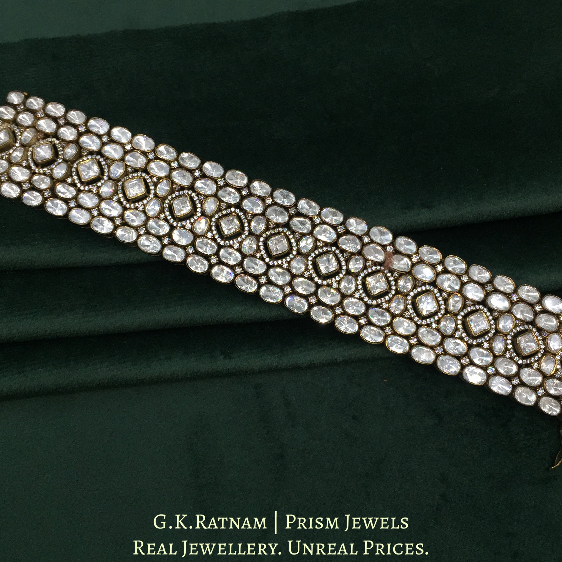 925 Silver And Moissanite Polki Bracelet With Antique Finish - G. K. Ratnam