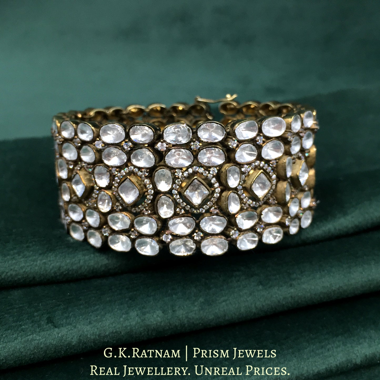 925 Silver And Moissanite Polki Bracelet With Antique Finish - G. K. Ratnam