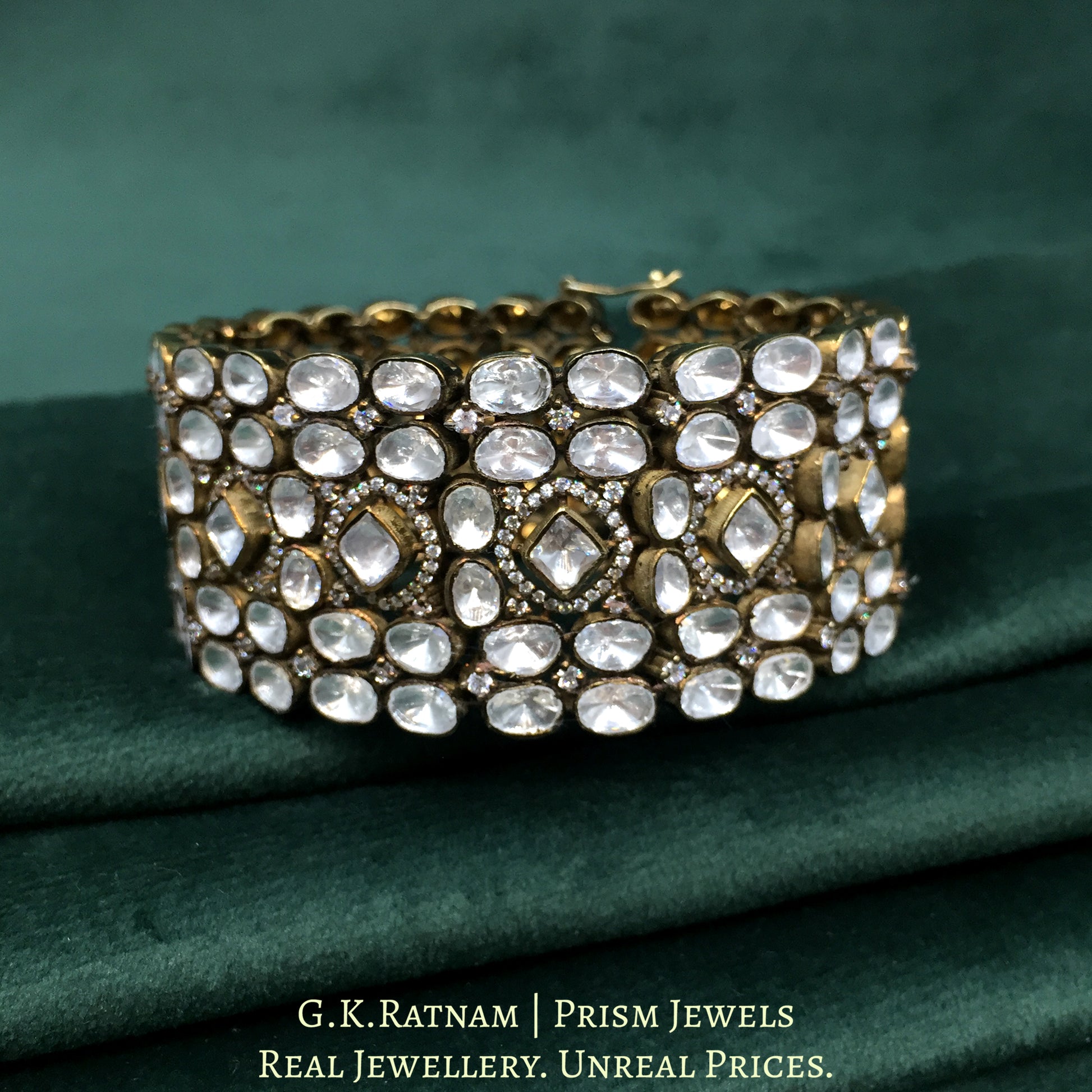 925 Silver And Moissanite Polki Bracelet With Antique Finish - G. K. Ratnam