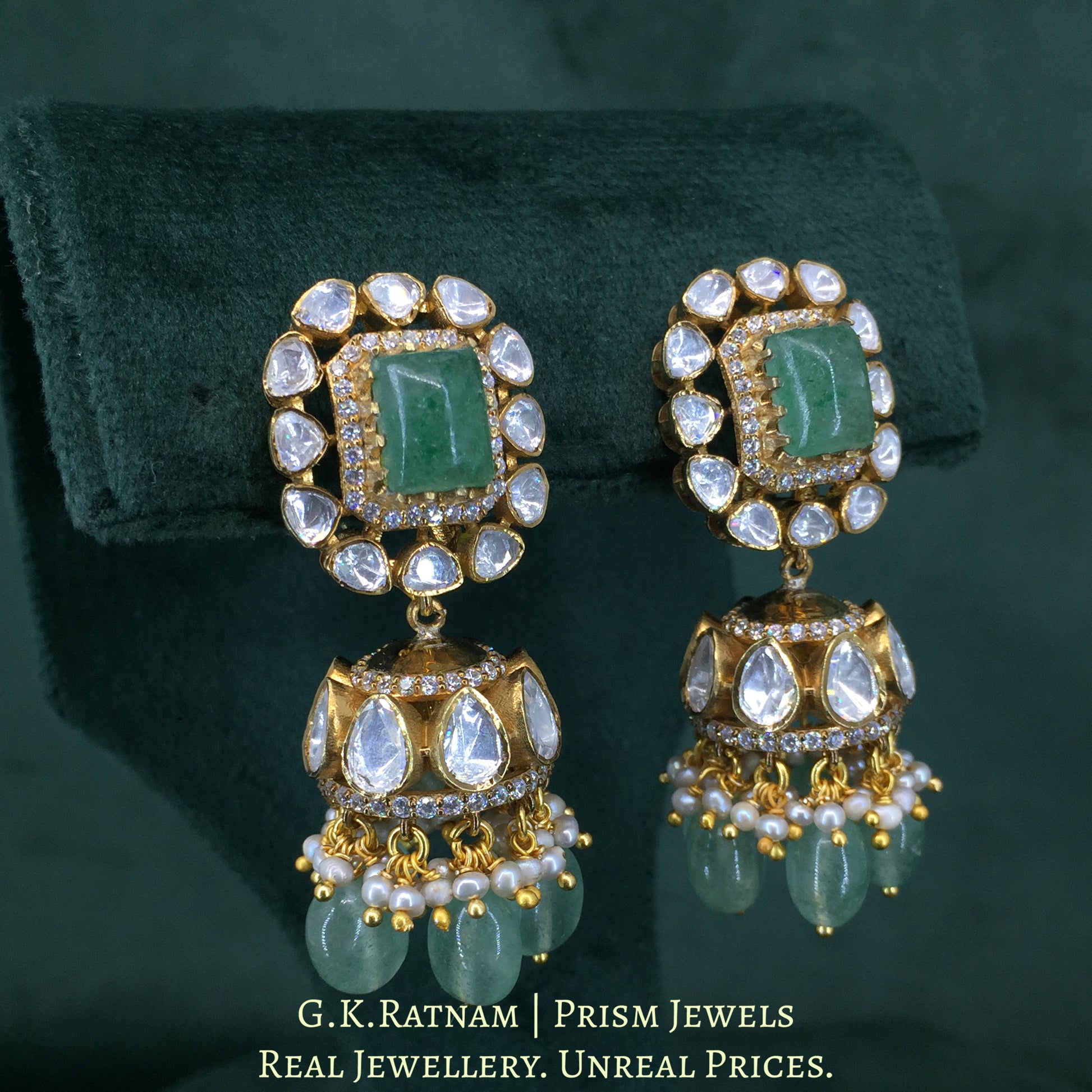 925 Silver And Moissanite Polki Pendant Set Strung In Strawberry Quartz And Lab-Grown Emerald - G. K. Ratnam