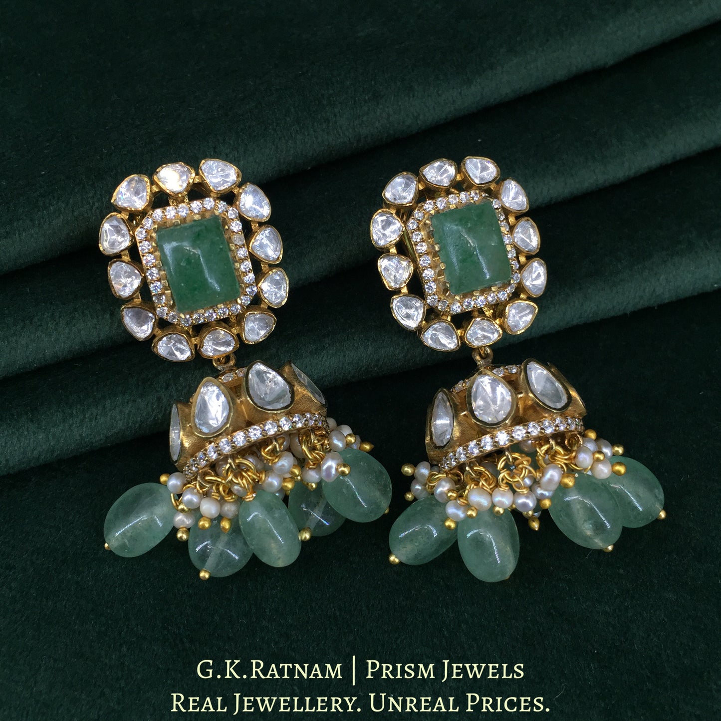 925 Silver And Moissanite Polki Pendant Set Strung In Strawberry Quartz And Lab-Grown Emerald - G. K. Ratnam