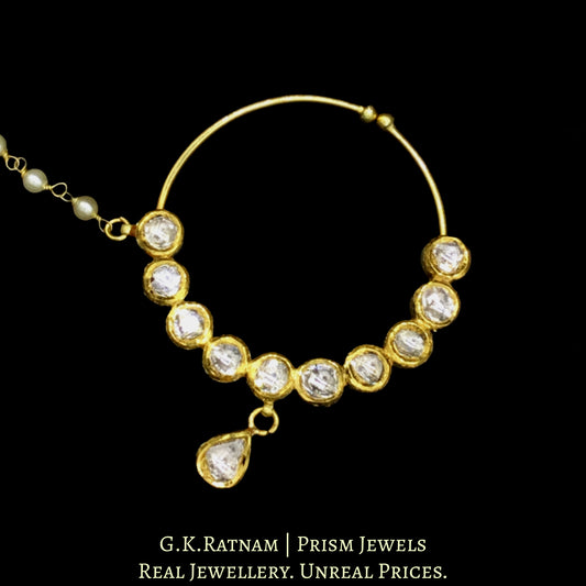 18k Gold and Diamond Polki Nose Ring with uncut rounds