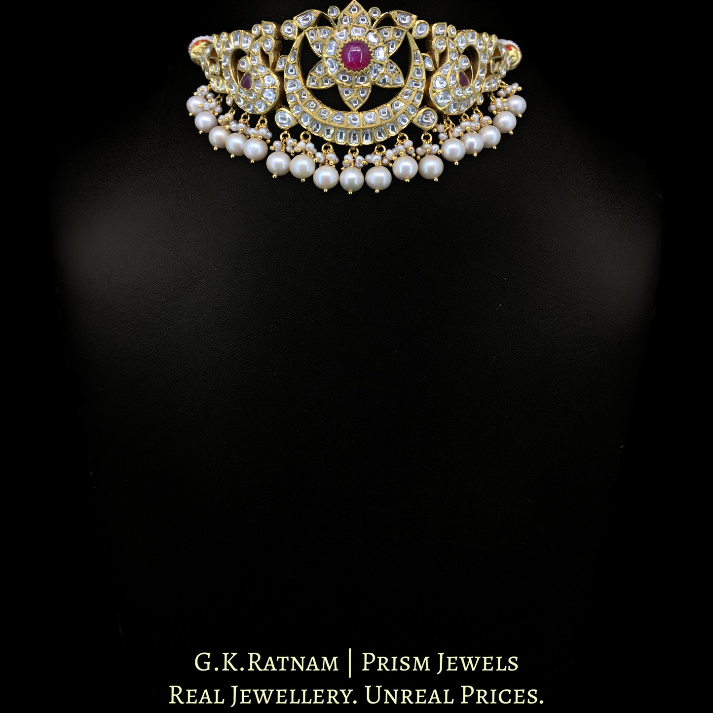 18k Gold and Diamond Polki antique-finish Choker Necklace
