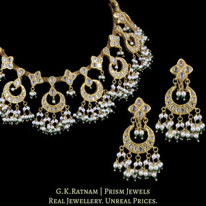 23k Gold And Diamond Polki Chain Necklace Set with chand-motifs