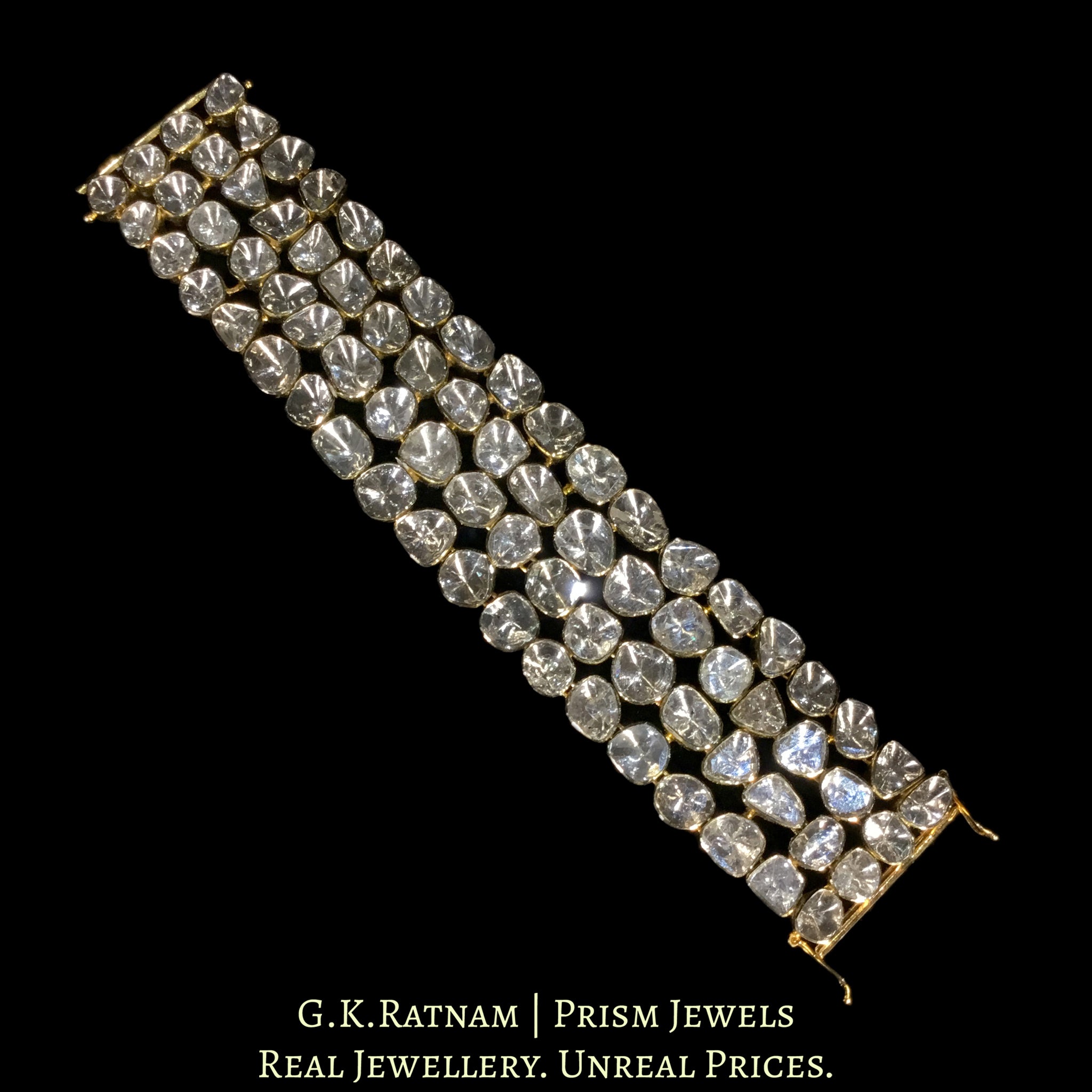 18k Gold and Diamond Polki Open Setting Four-Row Bracelet