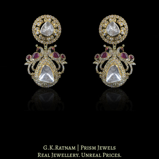14k Gold and Diamond Polki Open Setting Long Earring Pair in victorian-finish