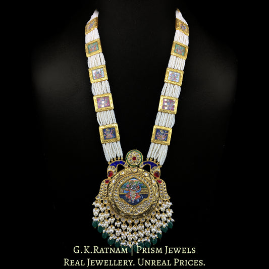 23k Gold and Diamond Polki Pendant Set with Patrihaar / Ranihaar of hand-painted Shri Nath Ji Motifs