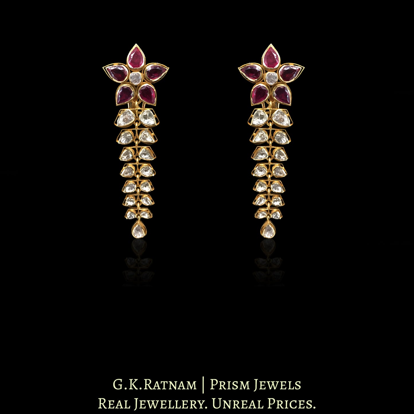 18k Gold and Diamond Polki Open Setting Choker Necklace Set with Rubies