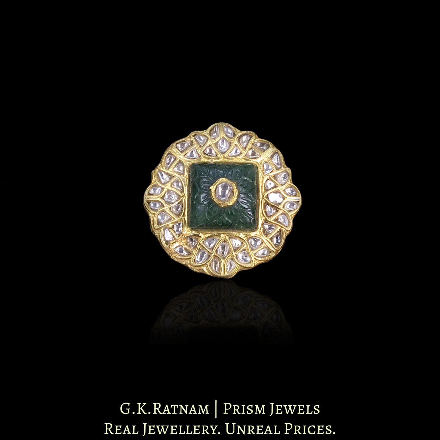 23k Gold and Diamond Polki Ring with hand-carved Strawberry Quartz
