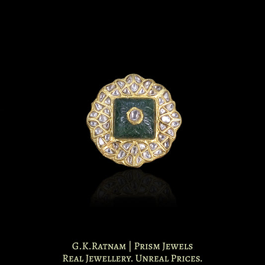 23k Gold and Diamond Polki Ring with hand-carved Strawberry Quartz