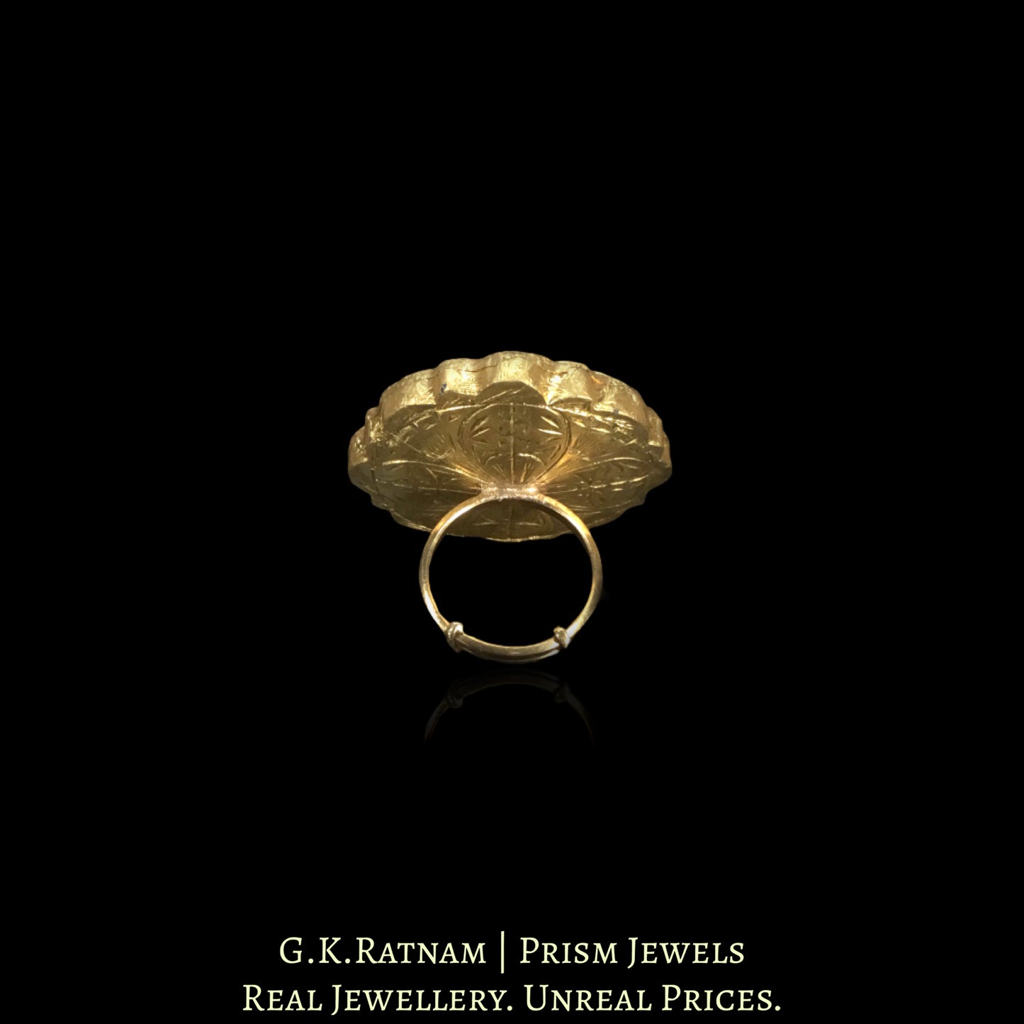 23k Gold and Diamond Polki Ring with hand-carved Strawberry Quartz
