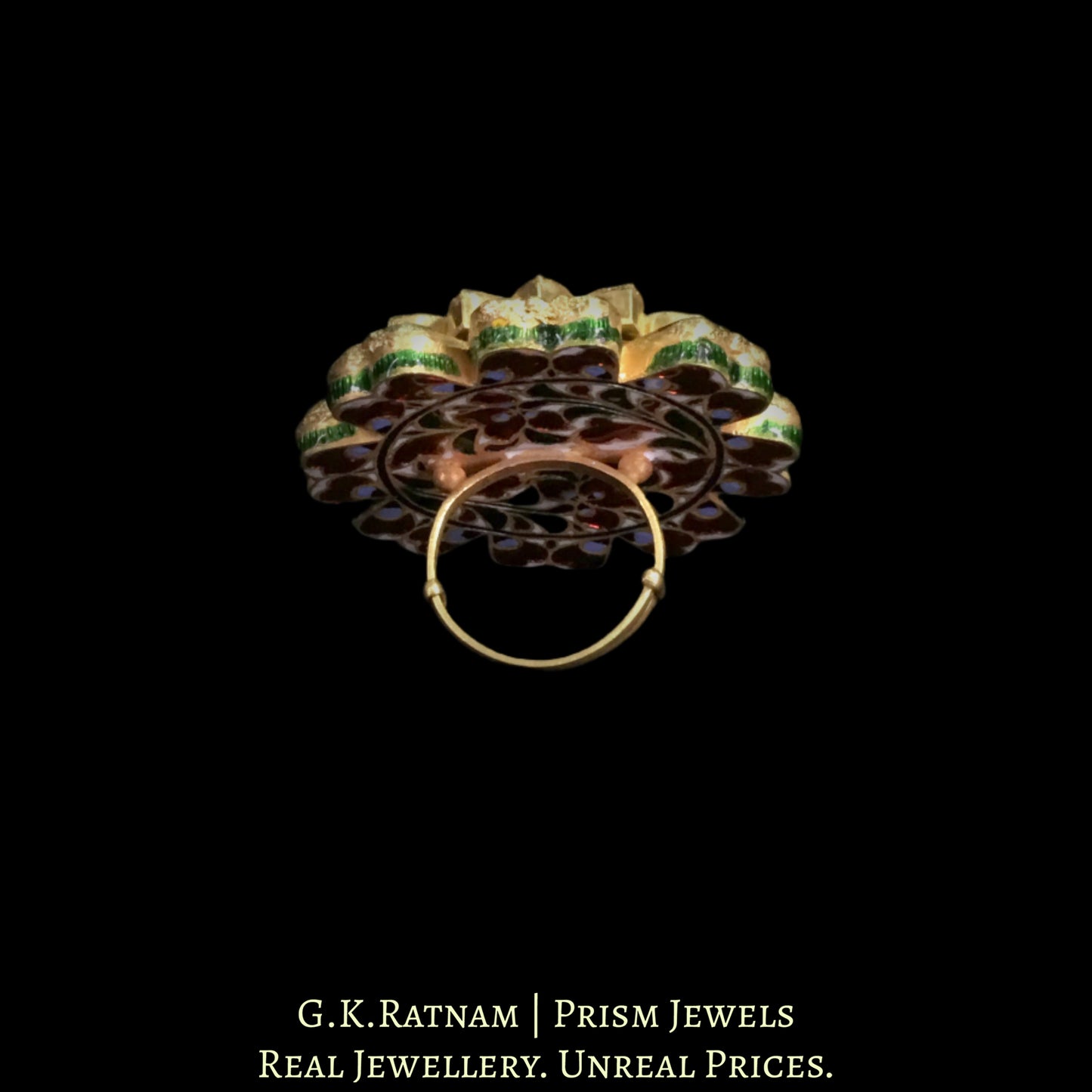 22k Gold and Diamond Polki Navratna Cocktail Ring - G. K. Ratnam