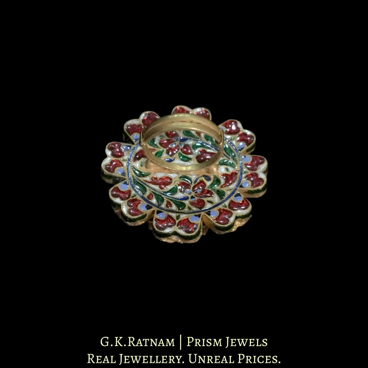 22k Gold and Diamond Polki Navratna Cocktail Ring - G. K. Ratnam