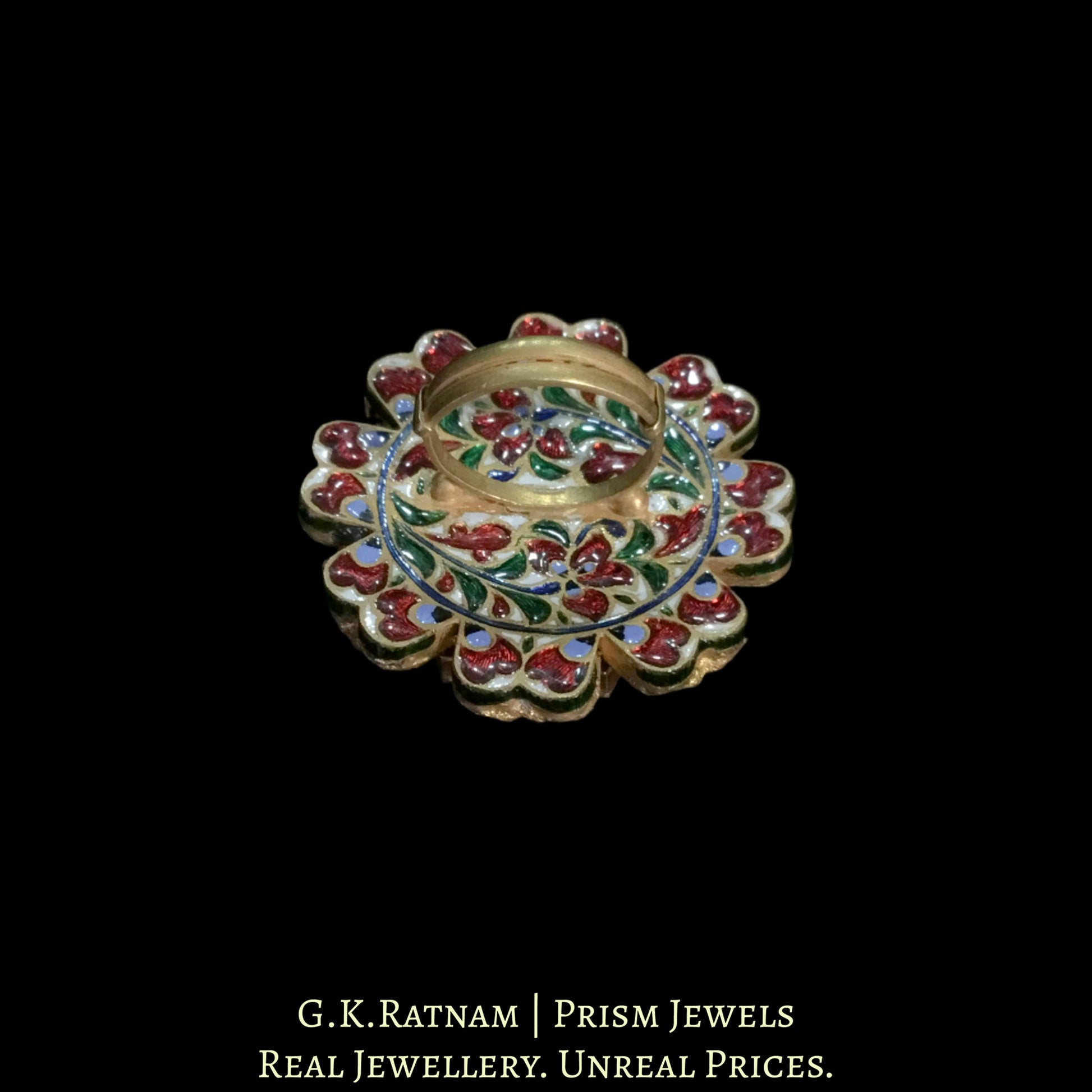 22k Gold and Diamond Polki Navratna Cocktail Ring - G. K. Ratnam
