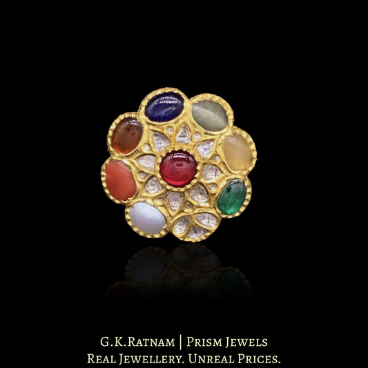 18k Gold and Diamond Polki Cocktail Ring with Navratna Stones