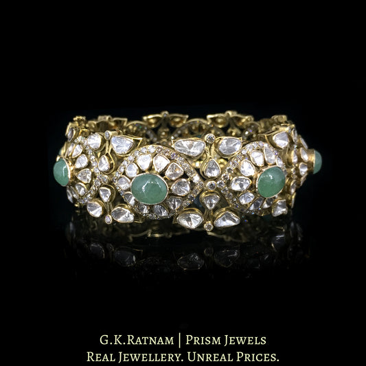 18k Gold and Diamond Polki Open Setting Bangle with emerald-grade Strawberry Quartz - G. K. Ratnam