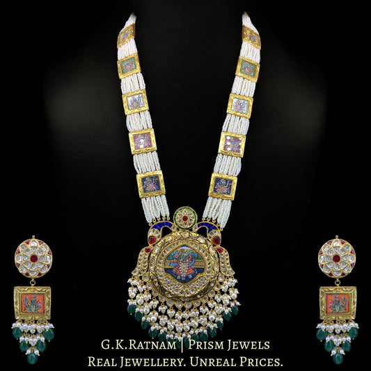 23k Gold and Diamond Polki Pendant Set with Patrihaar / Ranihaar of hand-painted Shri Nath Ji Motifs