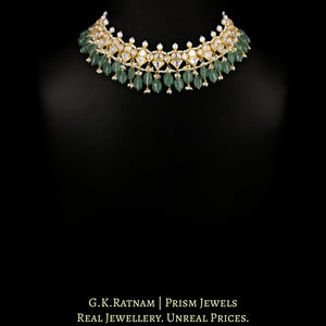 18k Gold and Diamond Polki Necklace enhanced with Hyderabadi Pearls and Strawberry Quartz