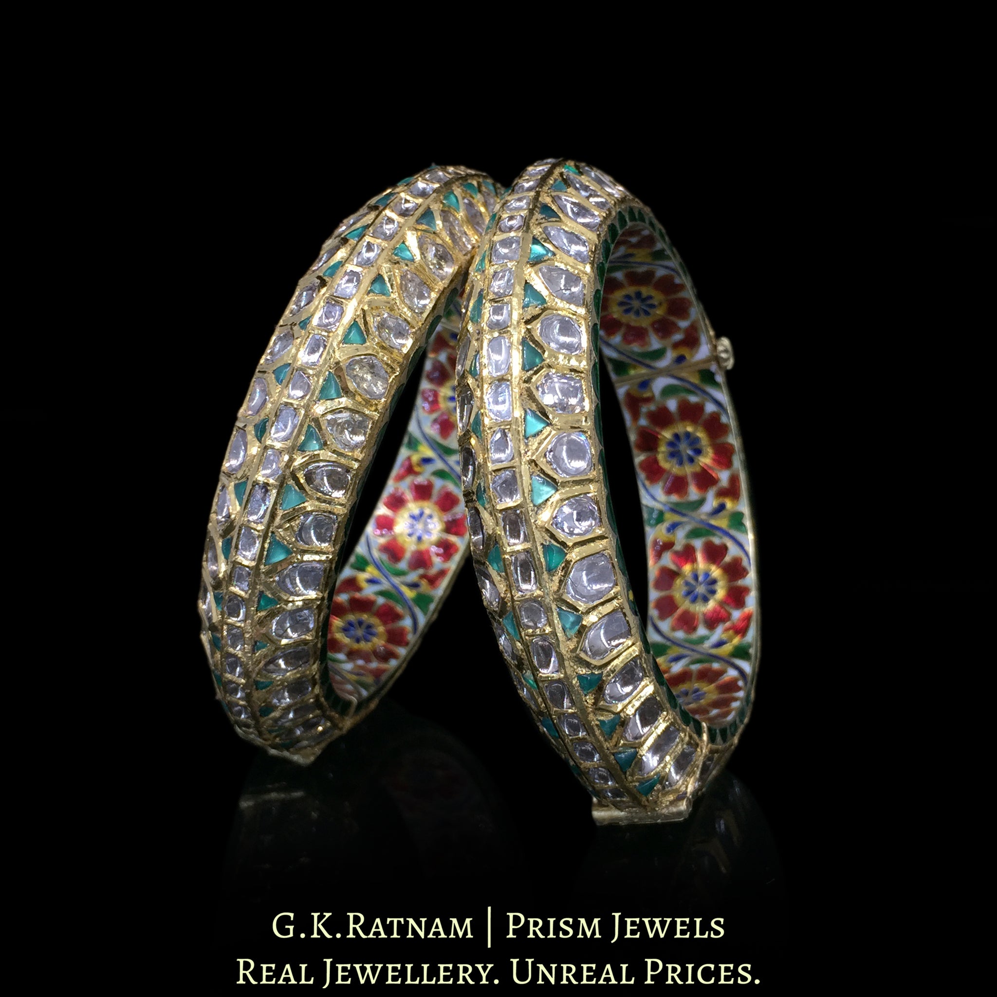 18k Gold and Diamond Polki Bangle Pair