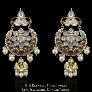 18k Gold and Diamond Polki Chand Bali Earring Pair with Jhumki