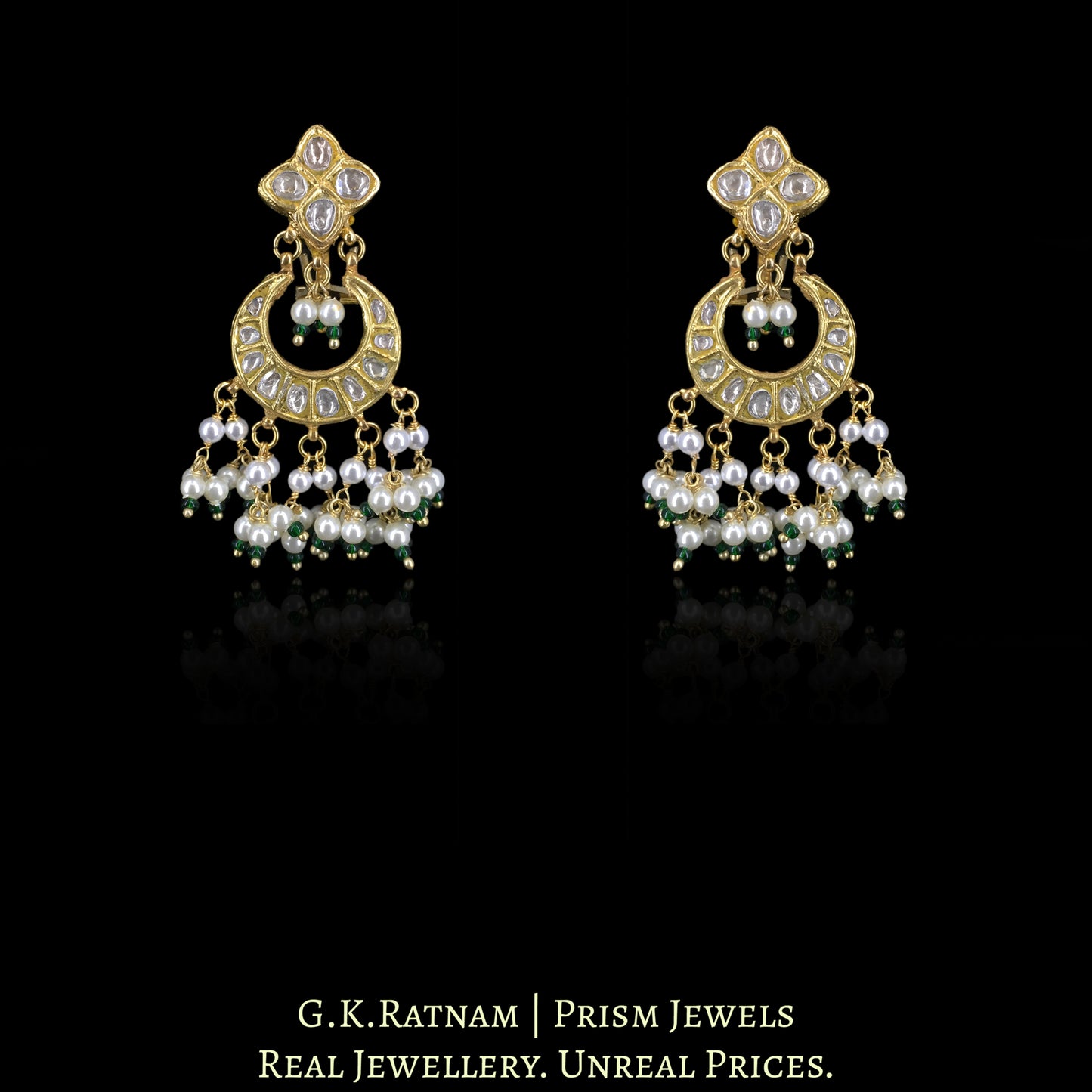 23k Gold And Diamond Polki Chain Necklace Set with chand-motifs