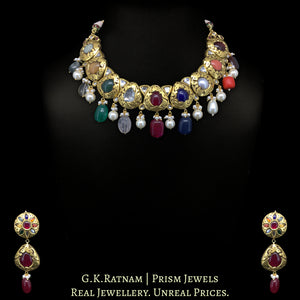 23k Gold and Diamond Polki Navratna Necklace Set