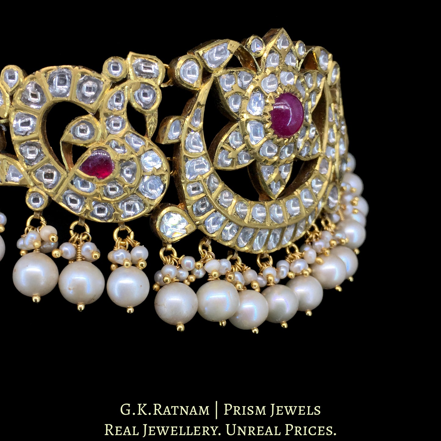 18k Gold and Diamond Polki antique-finish Choker Necklace
