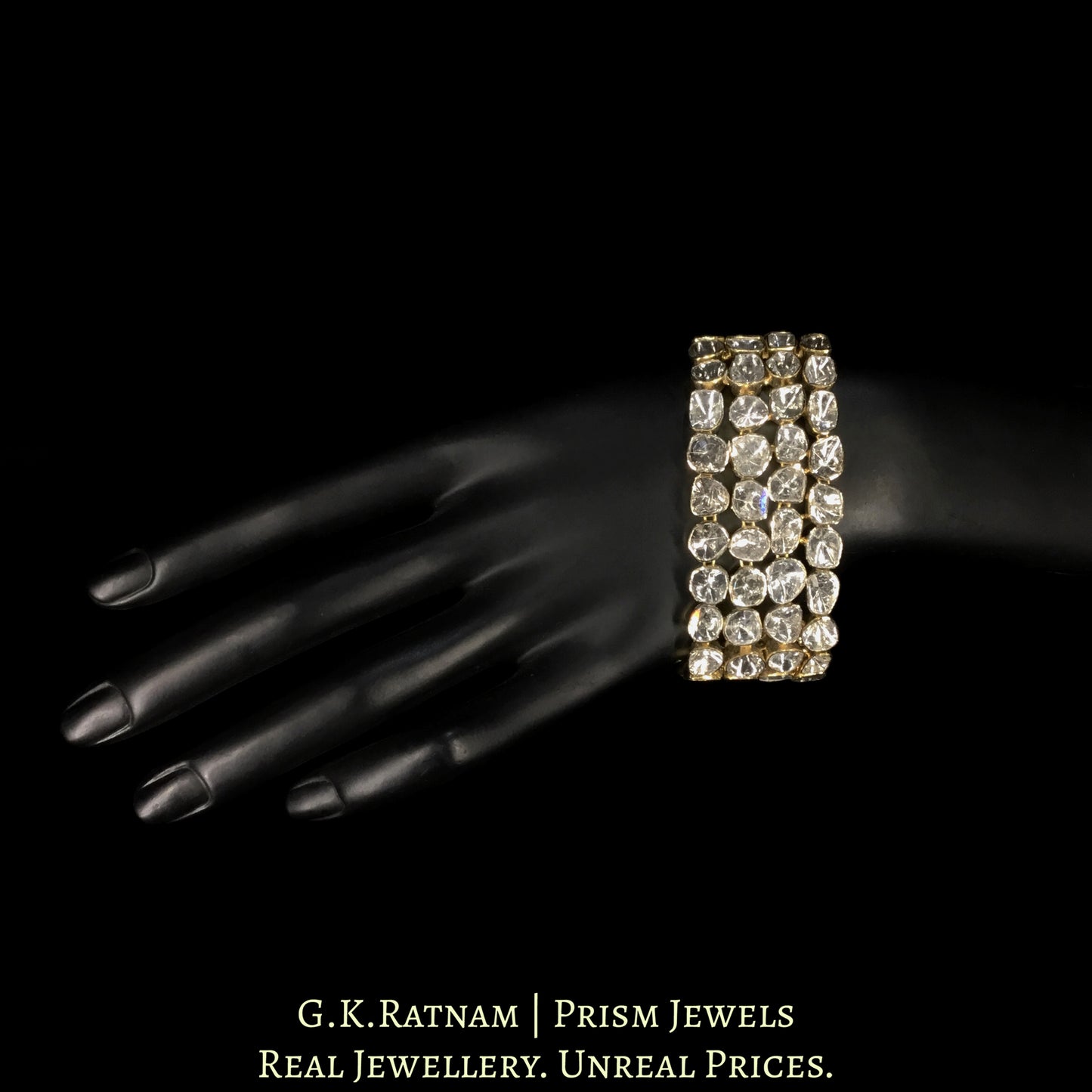 18k Gold and Diamond Polki Open Setting Four-Row Bracelet