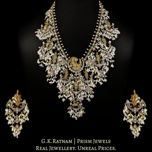 18k Gold and Diamond Polki Open Setting temple-style Guttapusalu Necklace Set in Victorian Finish - G. K. Ratnam