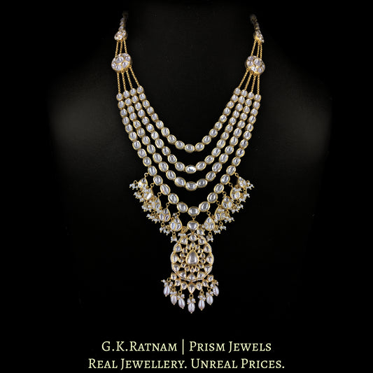 18k Gold and Diamond Polki four-row long Necklace With Chains