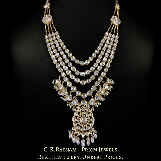 18k Gold and Diamond Polki four-row long Necklace With Chains