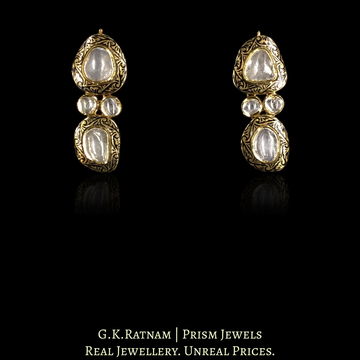 18k Gold and Diamond Polki Necklace Set with Big Uncuts and Intricate Goldwork - G. K. Ratnam