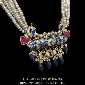 18k Gold and Diamond Polki tevta-style Pendant Set with Blue Enamel