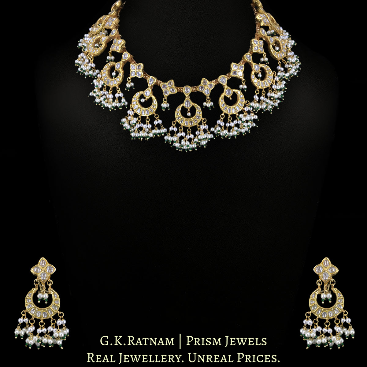 23k Gold And Diamond Polki Chain Necklace Set with chand-motifs – G. K ...