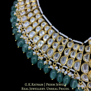 18k Gold and Diamond Polki Necklace Set with emerald-green Strawberry Quartz