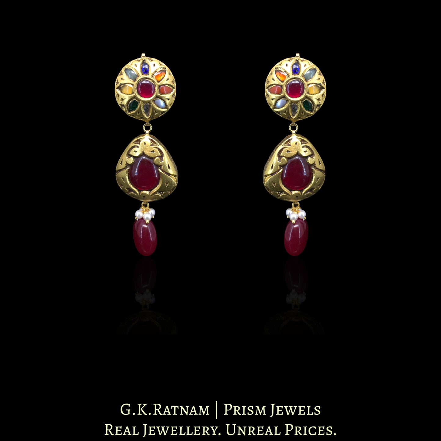 23k Gold and Diamond Polki Navratna Necklace Set
