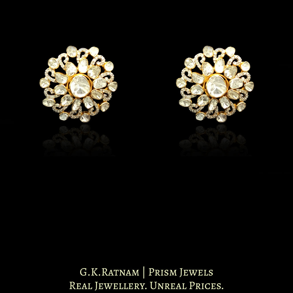 14k Gold and Diamond Polki Open Setting Whirlpool Karanphool Earring Pair