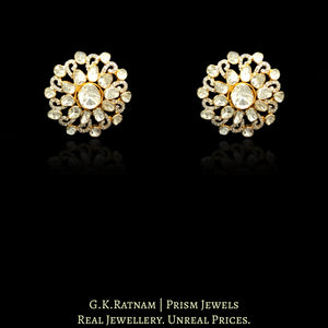 14k Gold and Diamond Polki Open Setting Whirlpool Karanphool Earring Pair