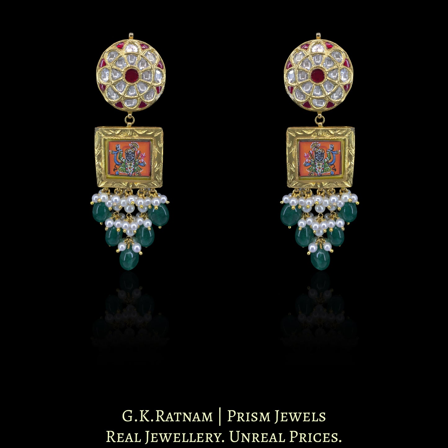 23k Gold and Diamond Polki Pendant Set with Patrihaar / Ranihaar of hand-painted Shri Nath Ji Motifs