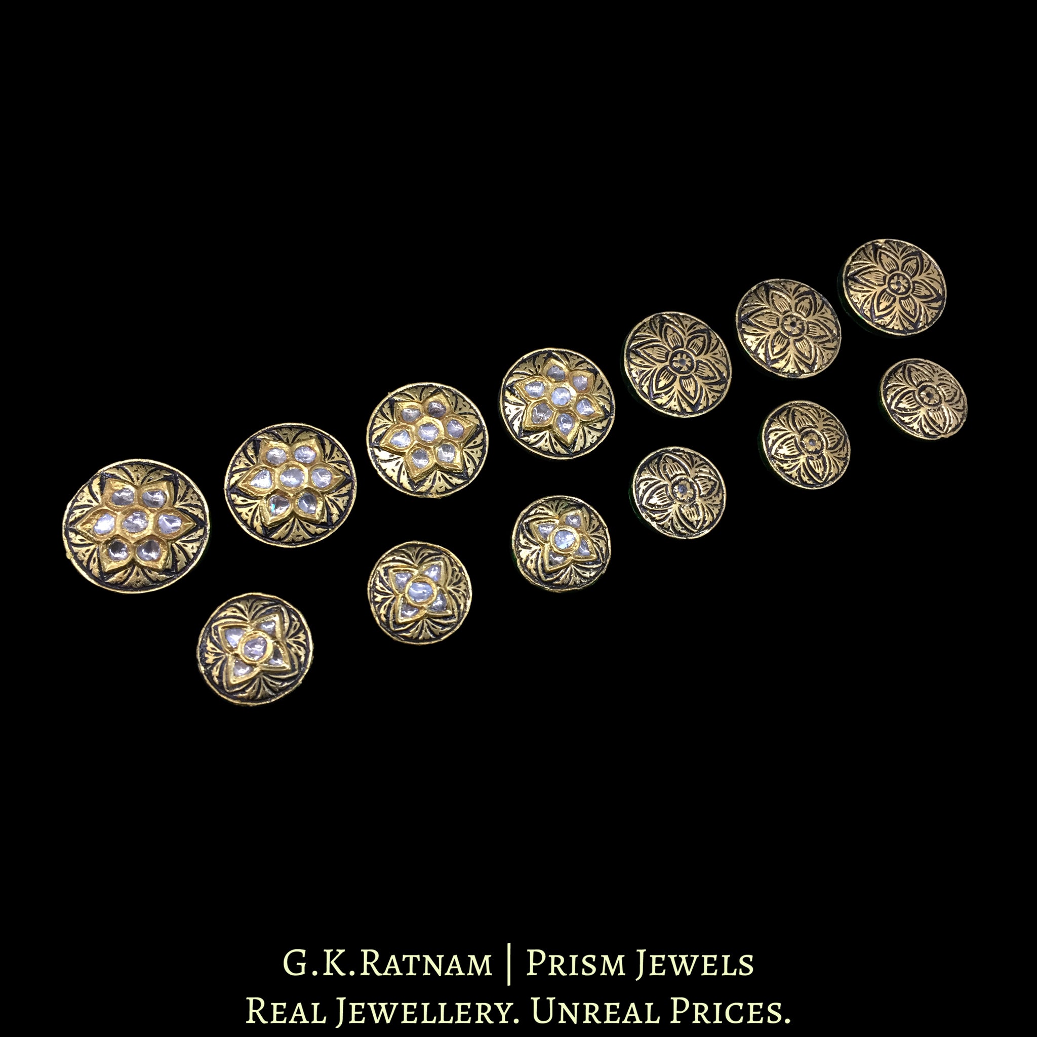 23k Gold and Diamond Polki antique-finish Sherwani Buttons for Men