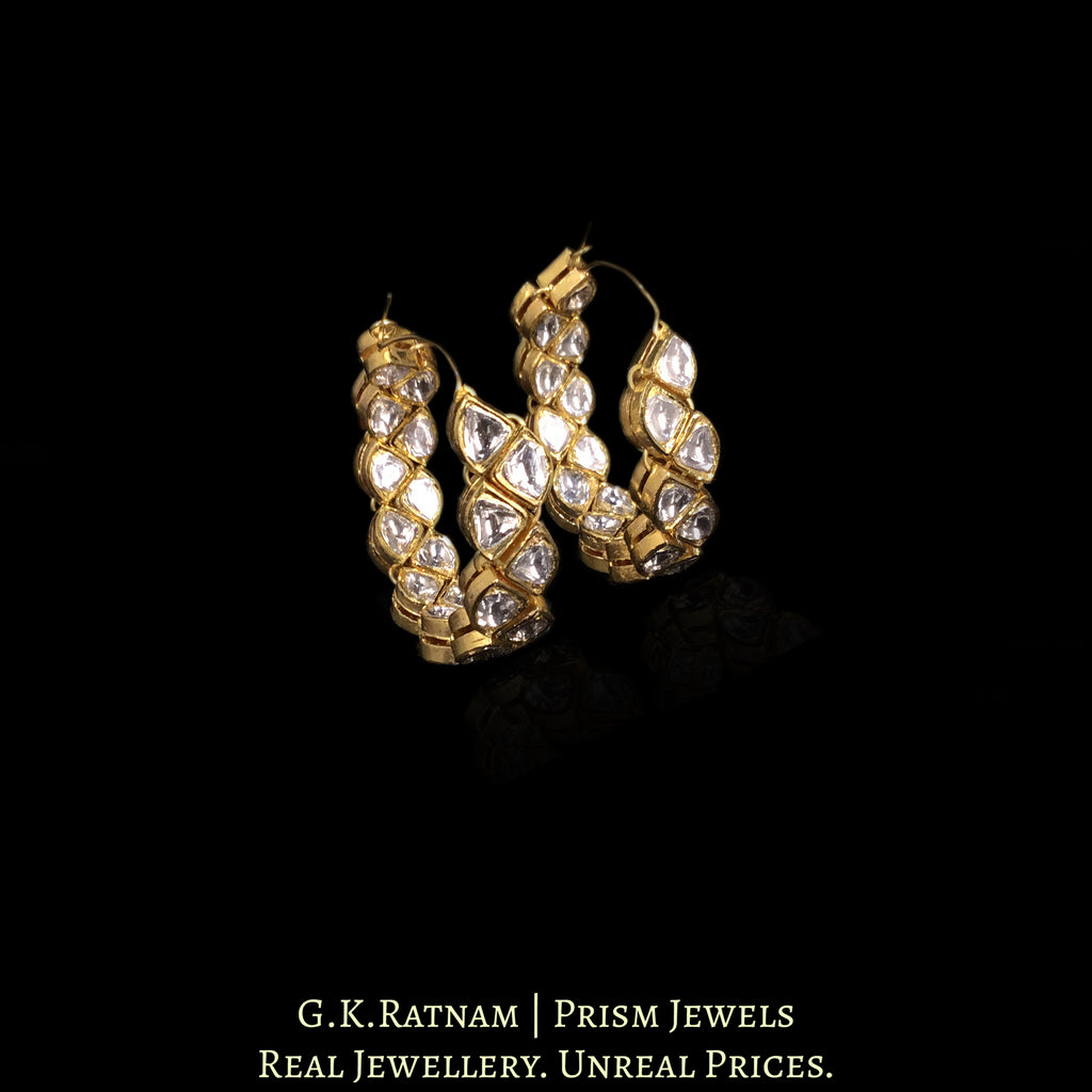 18k Gold and Diamond Polki Bali / Hoop Earring Pair