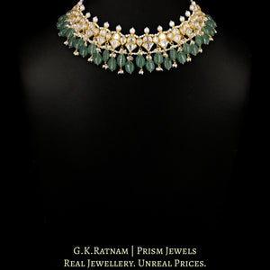 18k Gold and Diamond Polki Necklace enhanced with Hyderabadi Pearls and Strawberry Quartz