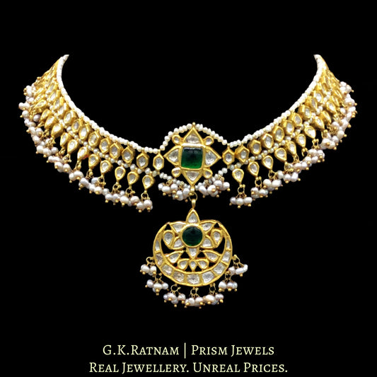 18k Gold and Diamond Polki Matha Patti with antiqued natural hyderabadi pearls - G. K. Ratnam