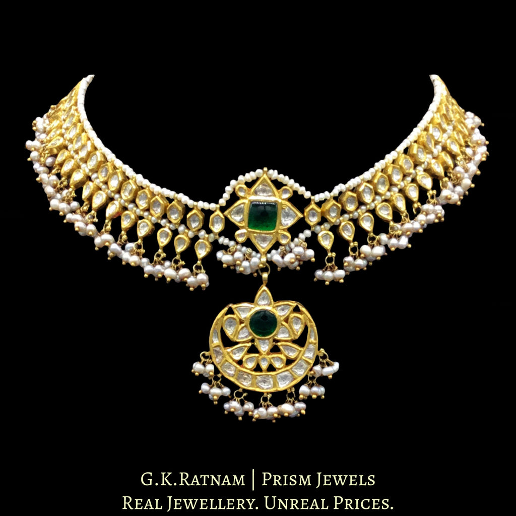 18k Gold and Diamond Polki Matha Patti with antiqued natural hyderabadi pearls