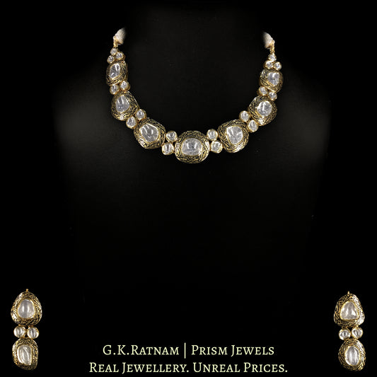 18k Gold and Diamond Polki Necklace Set with Big Uncuts and Intricate Goldwork - G. K. Ratnam