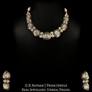 18k Gold and Diamond Polki Necklace Set with Big Uncuts and Intricate Goldwork