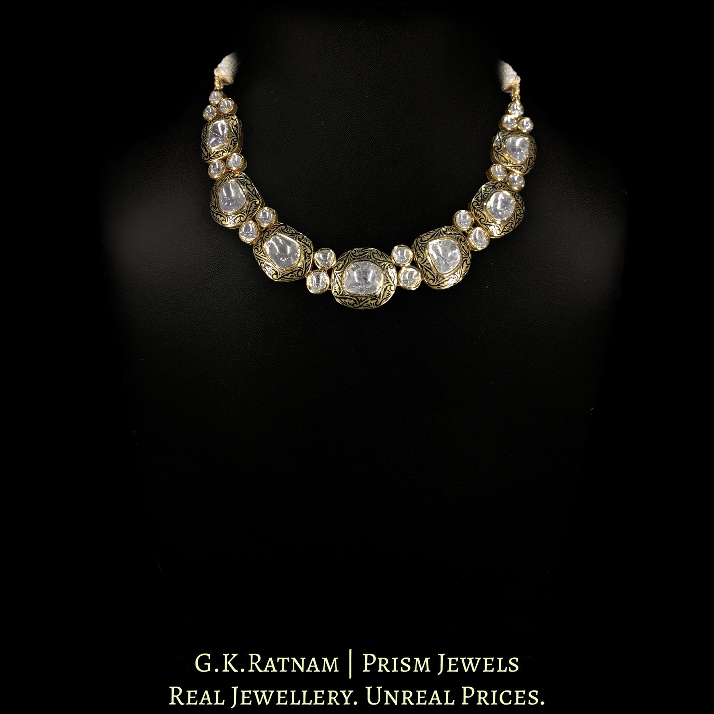 18k Gold and Diamond Polki Necklace Set with Big Uncuts and Intricate Goldwork - G. K. Ratnam